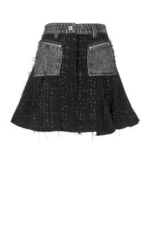 Короткая расклешенная юбка с джинсовыми вставками Diesel