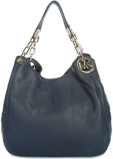 Вместительная синяя сумка из натуральной кожи Fulton Michael Michael Kors