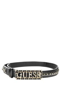 Тонкий черный ремень с металлической отделкой Guess