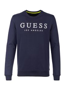 Синий хлопковый свитшот с принтом Guess
