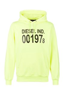 Хлопковая толстовка желтого цвета с капюшоном Diesel