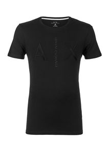 Черная хлопковая футболка с вышивкой и принтом Armani Exchange
