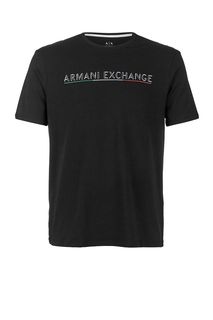 Черная хлопковая футболка с принтом Armani Exchange