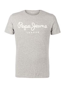 Серая футболка с логотипом бренда Pepe Jeans