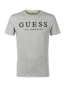 Серая хлопковая футболка с принтом Guess