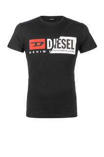 Черная хлопковая футболка с принтом Diesel