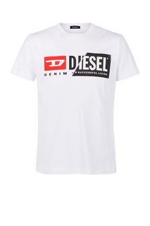 Белая хлопковая футболка с принтом Diesel