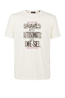 Хлопковая футболка молочного цвета Diesel
