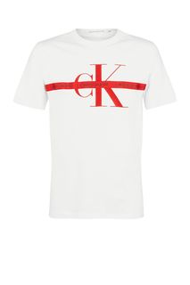 Белая хлопковая футболка с короткими рукавами Calvin Klein Jeans