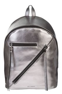 Серебристый кожаный рюкзак с одним отделом на молнии Karl Lagerfeld