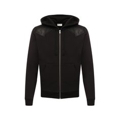 Хлопковая толстовка с кожаной отделкой Saint Laurent