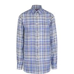 Льняная блуза свободного кроя в клетку Ralph Lauren