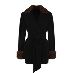 Шерстяное пальто с меховой отделкой и поясом Kiton