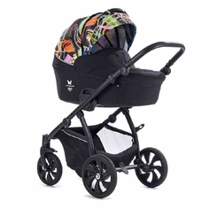 TUTIS Коляска 2 в1 AERO короб+прогулка Черная с разноцветным узором LIMITED EDITION