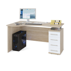 Компьютерный стол Сокол КСТ-104.1П правый дуб сонома/белый, 140х86х75 см., ящики справа