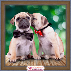 Картина стразами "Мопсы" (АЖ-1460) Алмазная живопись