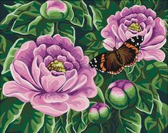Картина по номерам Paintboy "Бабочка на пионах", 40x50