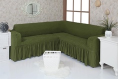 Чехол на угловой диван с оборкой Venera "Corner cover", цвет: зеленый