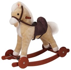 Качалка-пони Pituso panadero с колесами, плюшевая, музыкальная (бежевая), 74x30x62 см