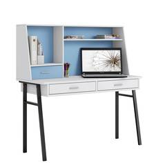 Стол письменный Polini kids Aviv 1455 с надстройкой и ящиками, белый/белый-голубой