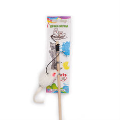 Игрушка для кошек Грызлик Ам Мышка, дразнилка-удочка, мех, 5x2 см, 50 см