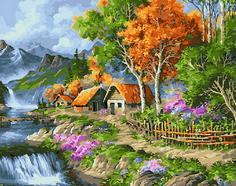Живопись по номерам Paintboy "Домики у водопада" 40x50