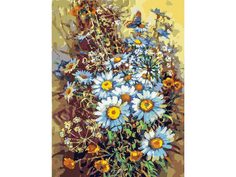 Картина по номерам Белоснежка "Букет с ромашками и бабочкой", 30x40