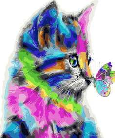 Картина по номерам Paintboy GX 31326 Цветная бабочка и котенок 40*50
