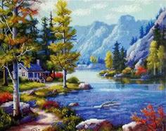Алмазная вышивка Painting Diamond Домик в горах 40x50 см
