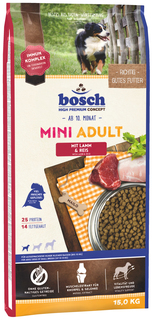 Сухой корм для собак Bosch Mini Adult, для мелких пород, ягненок, рис, 15кг