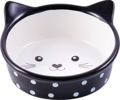 Миска для кошек КерамикАрт Мордочка кошки, керамическая, черная в горошек, 250мл