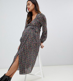 Платье макси с запахом, плиссировкой и цветочным принтом ASOS DESIGN Maternity-Мульти