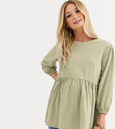 Выбеленный свободный топ с пышным рукавом на манжете ASOS DESIGN Maternity-Зеленый