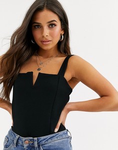 Черное боди с разрезом Miss Selfridge-Черный