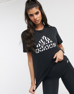 Черная футболка с логотипом adidas-Черный