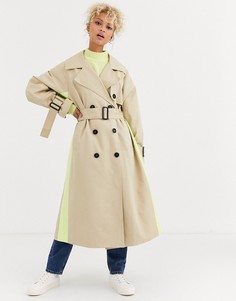 Светло-бежевый тренч с неоновыми вставками ASOS DESIGN