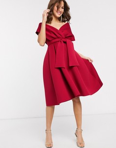Платье миди для выпускного с поясом ASOS DESIGN-Красный