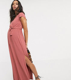 Розовое платье макси с запахом и поясом ASOS DESIGN Maternity-Розовый