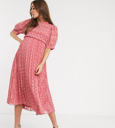 Розовое платье миди с плиссированной юбкой и пышными рукавами ASOS DESIGN Maternity-Розовый