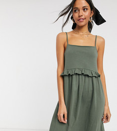 Платье мини цвета хаки с квадратным вырезом и оборкой ASOS DESIGN Tall-Зеленый