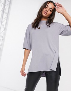 Свободная серая футболка в рубчик с разрезами по бокам ASOS DESIGN-Серый