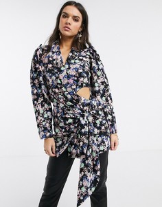 Пиджак с цветочным принтом, завязкой и драпировкой ASOS DESIGN-Мульти