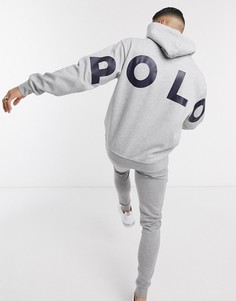 Oversized-худи серого цвета с логотипом на спине Polo Ralph Lauren-Серый