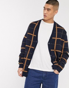 Oversized-кардиган в клетку ASOS DESIGN-Темно-синий
