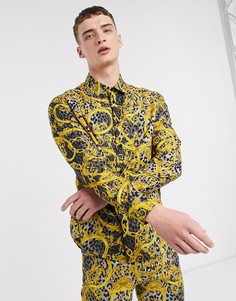 Черная рубашка с золотистым принтом Versace Jeans Couture-Черный