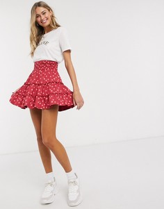 Розовая ярусная мини-юбка в горошек ASOS DESIGN-Мульти