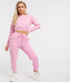 Короткий спортивный свитшот и джоггеры слим ASOS DESIGN-Розовый