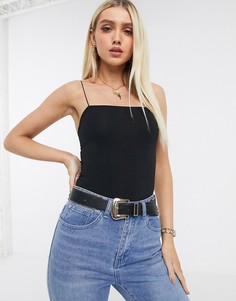 Боди черного цвета с тонкими бретельками и квадратным вырезом ASOS DESIGN-Черный