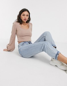 Топ с глубоким вырезом и сборками на спине ASOS DESIGN-Бежевый