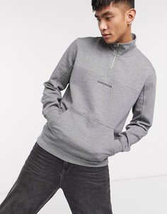 Серый свитшот с молнией и логотипом на груди Calvin Klein Jeans